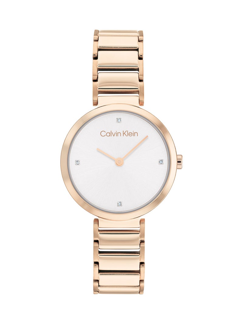 CALVIN KLEIN ساعة يد تناظرية دائرية مقاومة للماء مع حزام ذهبي 25200140 - Image 2