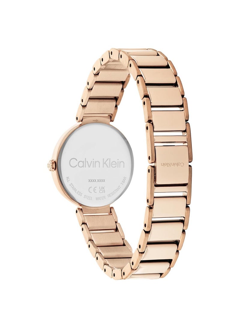 CALVIN KLEIN ساعة يد تناظرية دائرية مقاومة للماء مع حزام ذهبي 25200140 - Image 3