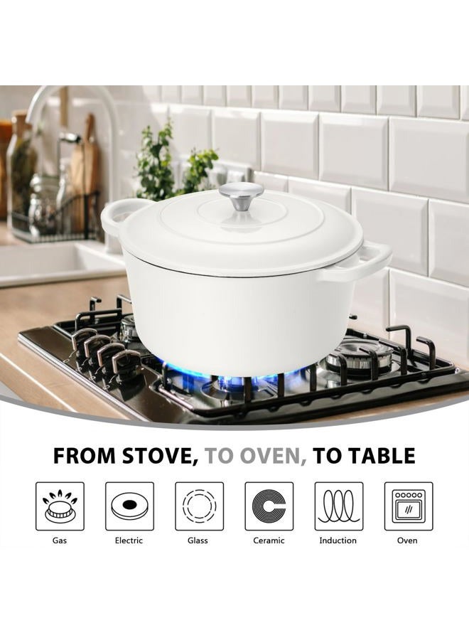 E-far 6 Quart Dutch Oven, Enameled Cast Iron Dutch Oven Pot with Lid, Nonstick Round Cookware for Braising/Stews/Roasting/Bread Baking/Cooking, Heavy Duty, Induction & Oven Safe - White - Image 5
