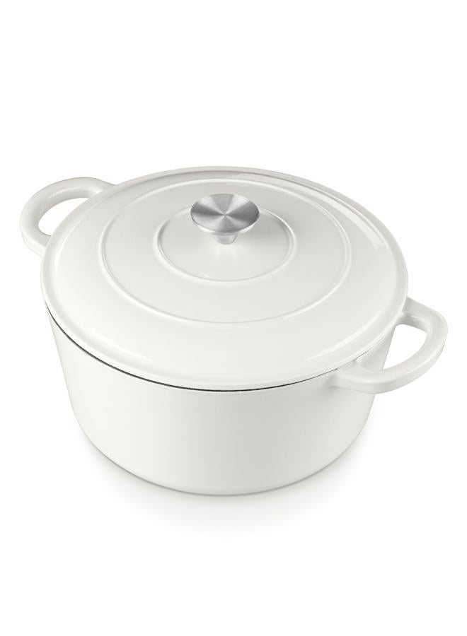 E-far 6 Quart Dutch Oven, Enameled Cast Iron Dutch Oven Pot with Lid, Nonstick Round Cookware for Braising/Stews/Roasting/Bread Baking/Cooking, Heavy Duty, Induction & Oven Safe - White - Image 1