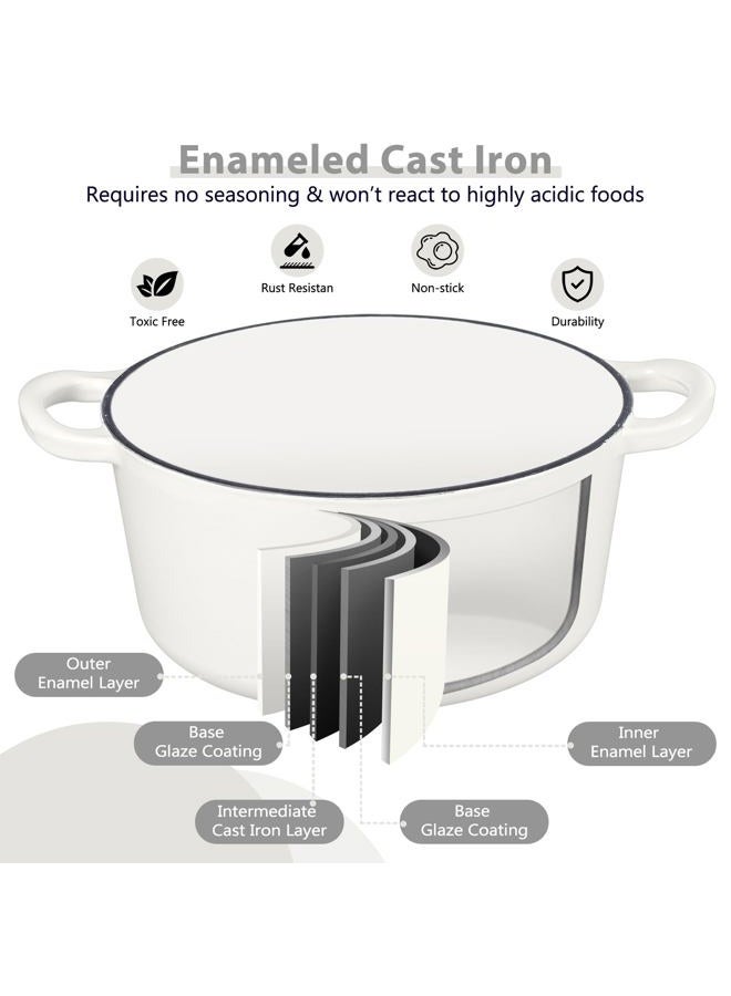 E-far 6 Quart Dutch Oven, Enameled Cast Iron Dutch Oven Pot with Lid, Nonstick Round Cookware for Braising/Stews/Roasting/Bread Baking/Cooking, Heavy Duty, Induction & Oven Safe - White - Image 3