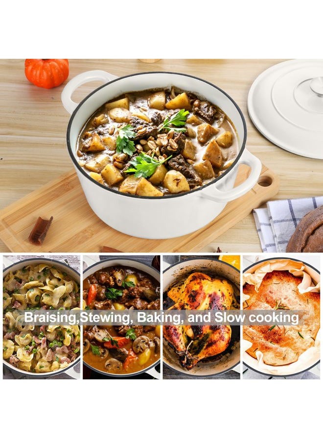 E-far 6 Quart Dutch Oven, Enameled Cast Iron Dutch Oven Pot with Lid, Nonstick Round Cookware for Braising/Stews/Roasting/Bread Baking/Cooking, Heavy Duty, Induction & Oven Safe - White - Image 4