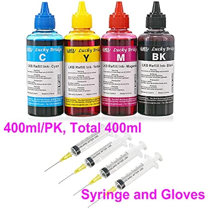 400ML LUCKY BRIDGE REFILL INK KIT 4X100ML FOR HP 950 951 60 61 952 902 901 61 60 62 63 21 22 920 940 934 564 932 933 711 970 971 92 94 95 96 97 CARTRIDGE OR CIS CISS SYSTEM 4 COLOR SET (400ML)-US - Image 3