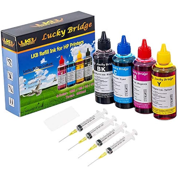 400ML LUCKY BRIDGE REFILL INK KIT 4X100ML FOR HP 950 951 60 61 952 902 901 61 60 62 63 21 22 920 940 934 564 932 933 711 970 971 92 94 95 96 97 CARTRIDGE OR CIS CISS SYSTEM 4 COLOR SET (400ML)-US - Image 2