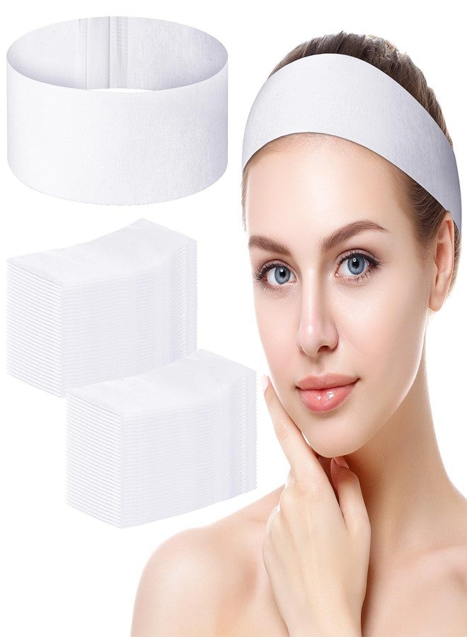 Threlaco 500 Pieces Disposable Spa Facial Headbands White Stretch Non Woven Facial Headband with Convenient Closure Soft Skin Care Hair Band for Women Salons - Image 1