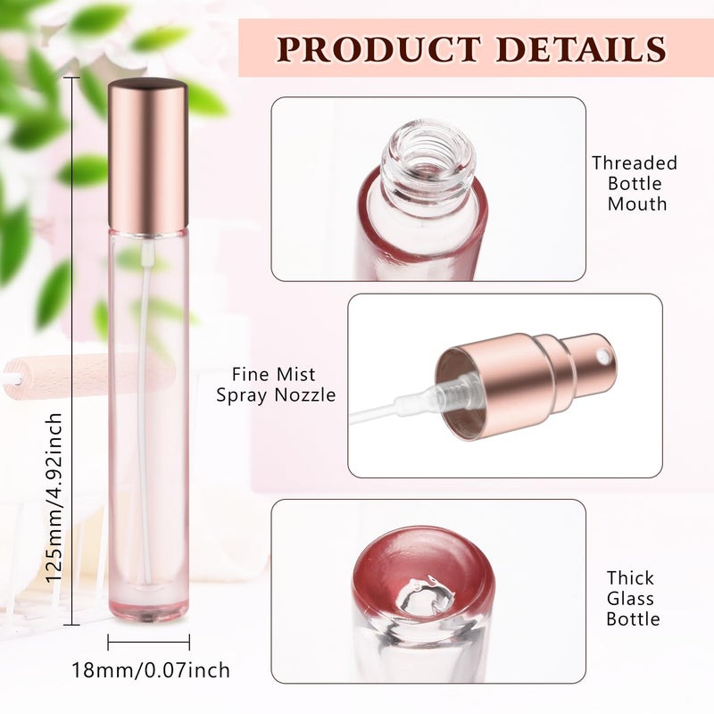 glasstore 12 Pack 10 ml/0.3oz Pink Glass Spray Bottles Refillable Empty Perfume Bottles Travel Fine Mist Spray Bottles Sample Containers Atomizer For Perfume Essential Oils Liquid (round bottle) - Image 2