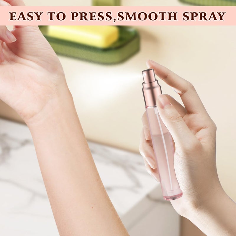 glasstore 12 Pack 10 ml/0.3oz Pink Glass Spray Bottles Refillable Empty Perfume Bottles Travel Fine Mist Spray Bottles Sample Containers Atomizer For Perfume Essential Oils Liquid (round bottle) - Image 3