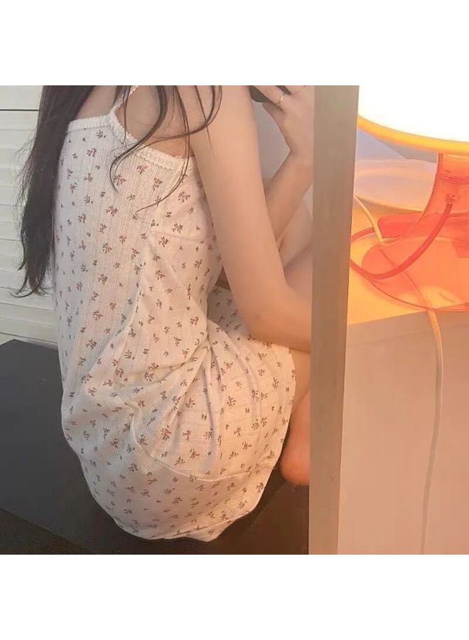Generic Summer Women's Salt Can Be Sweet Super Fairy Small Fragrance Simple Sweet Princess Style-Color:Floral Suspender Skirt-cream White Floral-Size:M Recommendation 40-50kg - Image 5