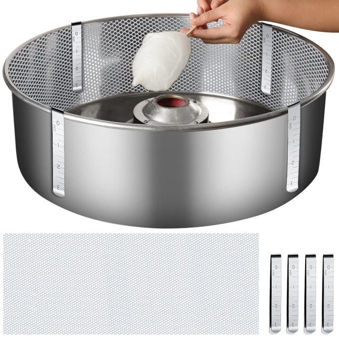 COTTON CANDY MESH AND CLIP STABILIZER KIT COTTON CANDY MACHINE PARTS WITH 4 PIECES STAINLESS STEEL CLIPS COTTON CANDY MACHINE SUPPLIES FOR MOST COTTON CANDY MACHINE CANDY FLOSS MAKER 20 INCH BOWLS