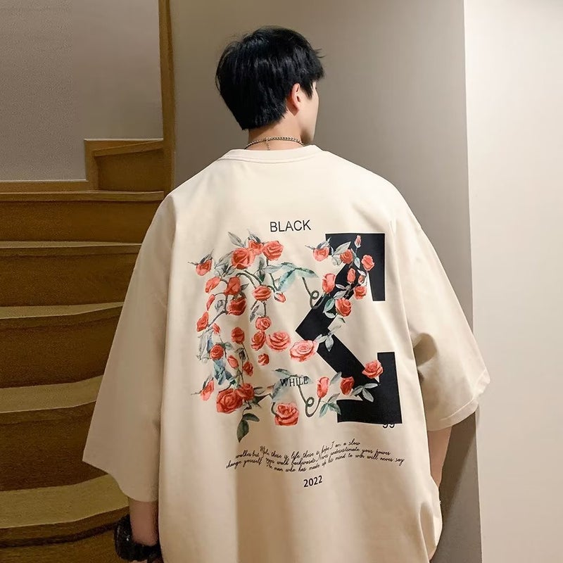 Heavy T-shirt Men's Short-sleeved Ins Trendy Brand All-match Printed Half-sleeved Clothes National Trendy Vintage Summer Half-sleeved T-shirt - Image 3