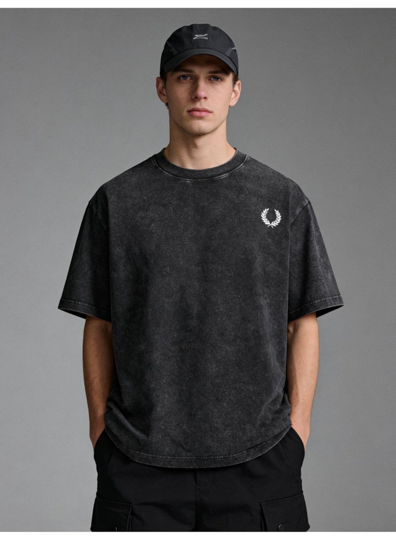 فريد بيري Fred Perry vintage old washed printed loose round neck T-shirt for men and women with the same basic Joker casual shirt. - Image 4