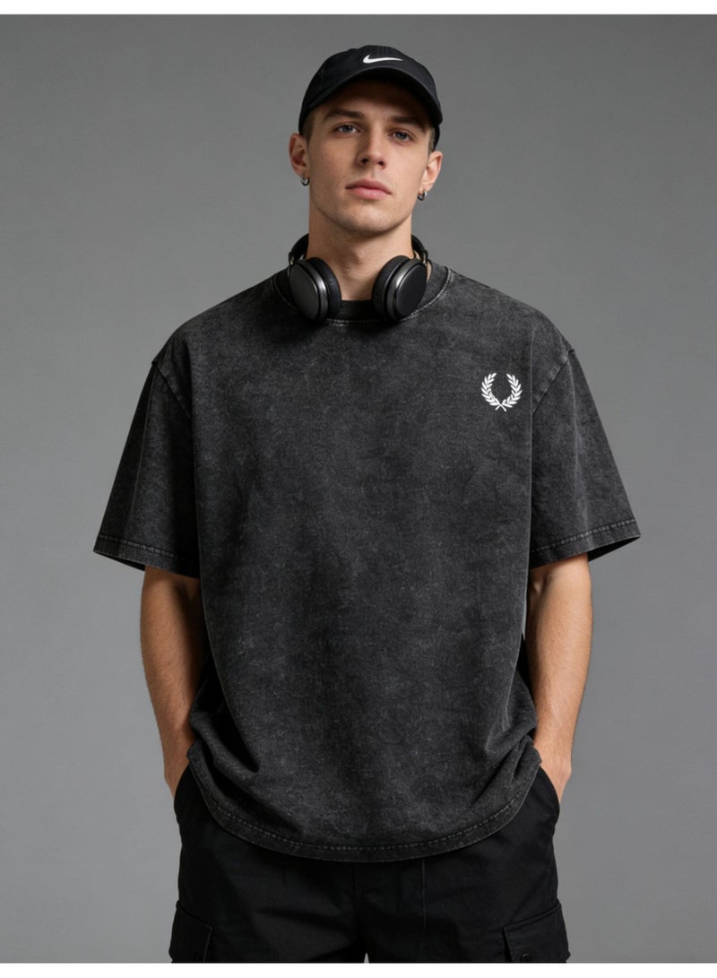فريد بيري Fred Perry vintage old washed printed loose round neck T-shirt for men and women with the same basic Joker casual shirt. - Image 3