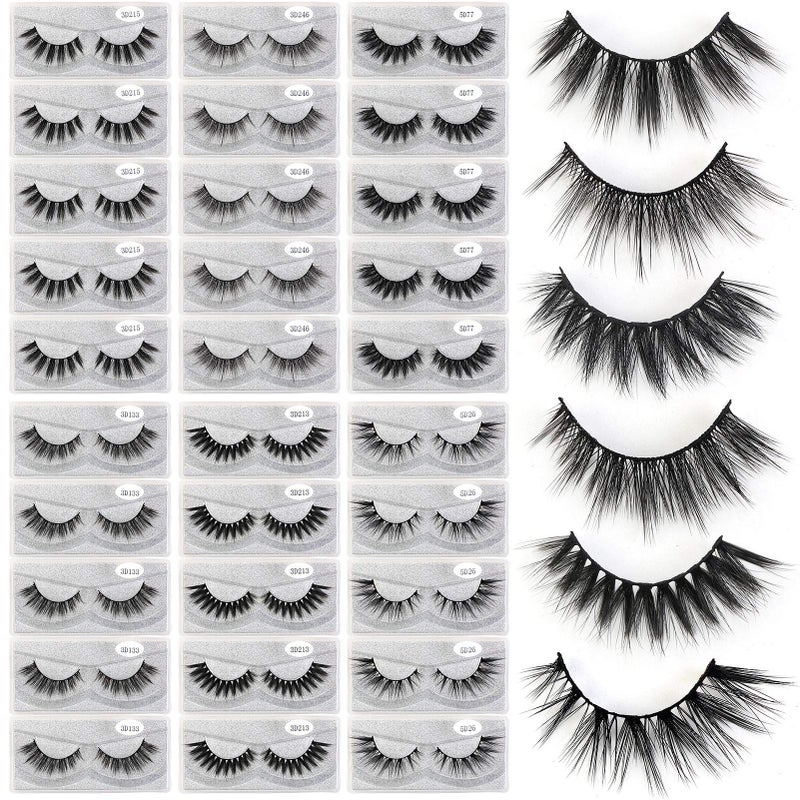 MAGEFY 30 Pairs 6 Styles Faux Mink Eyelashes 16mm20mm Lashes Natural Look to Dramatic False Eyelashes Handmade Reusable Fake Eyelashes with Portable Boxes