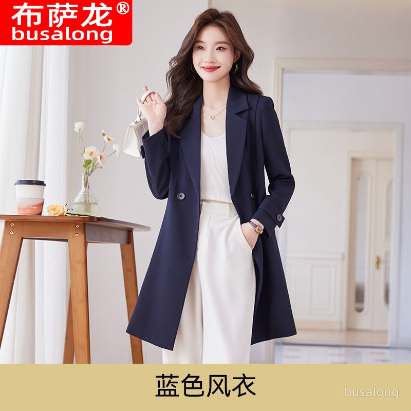 Busalong New Womens Coat Korean Professional Mid-length Suit Collar Coat Coat Work 9966 Shopping instructions - Image 2