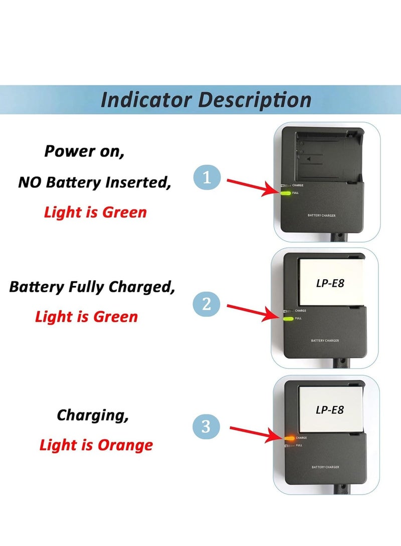 general LC-E8 LC-E8C Battery charger 600d 550D 650D 700DCompatible with Canon EOS Rebel: EOS T2i T3i T4i T5i X4 X5 X6i X7i DSLR Camera, black,with Power Supply Cord. - Image 2