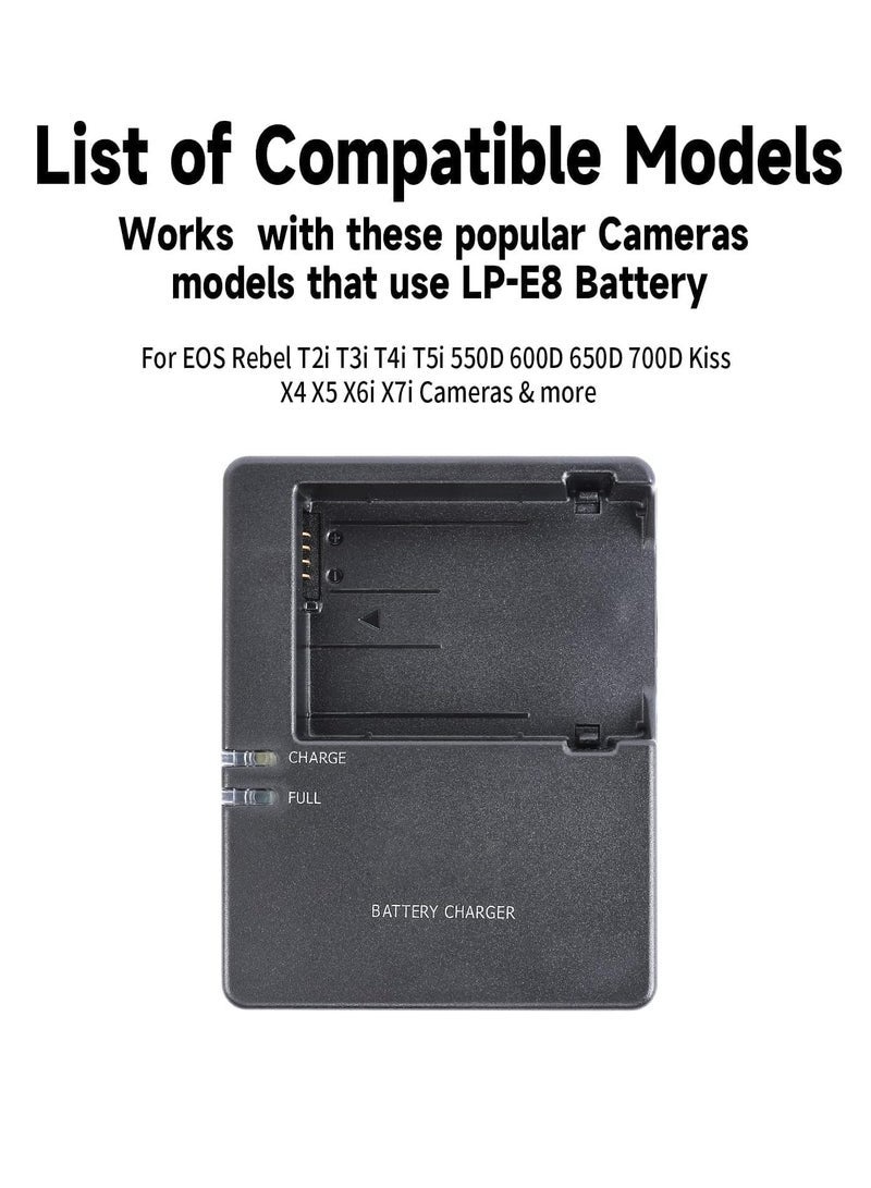 general LC-E8 LC-E8C Battery charger 600d 550D 650D 700DCompatible with Canon EOS Rebel: EOS T2i T3i T4i T5i X4 X5 X6i X7i DSLR Camera, black,with Power Supply Cord. - Image 5