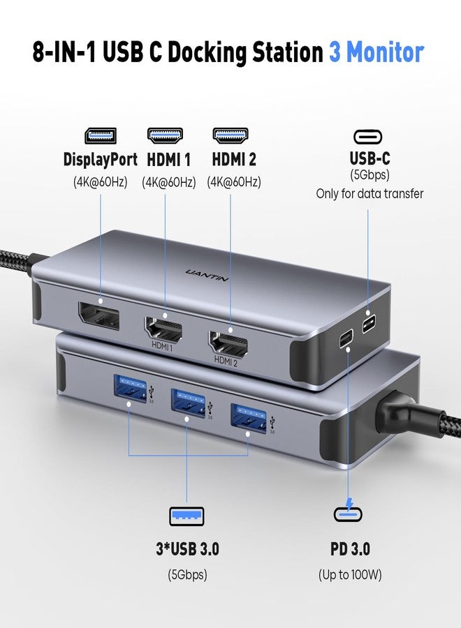 UANTIN 8 in 1 Docking Station Dual Monitor 3A 1C - Image 2