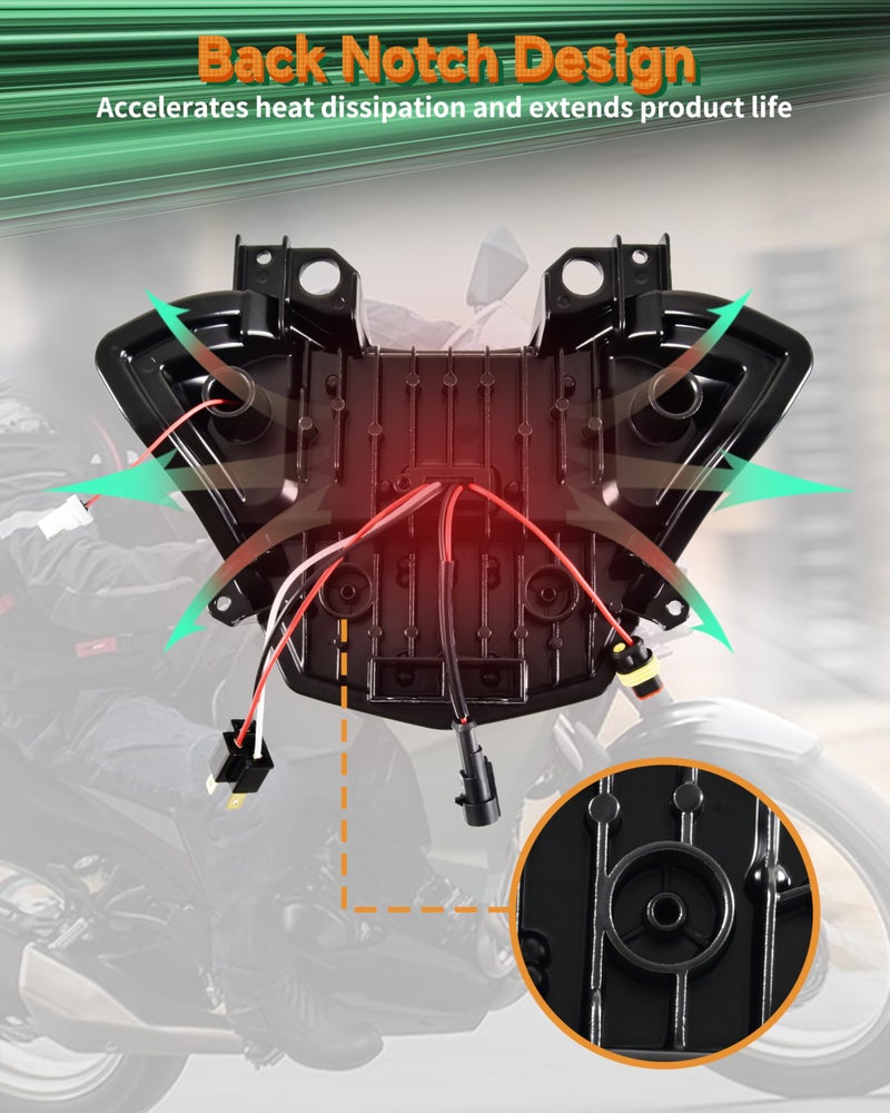 VEISUTOR LED Headlight Assembly for Versys-X300, Projector LED Headlamp Front Lights Head Lights with Hi/Low Beam DRL Turn Signal Fog Light for Kawasaki Z650 Versys-X300 KLE300 2017-2021 Accessories - Image 5