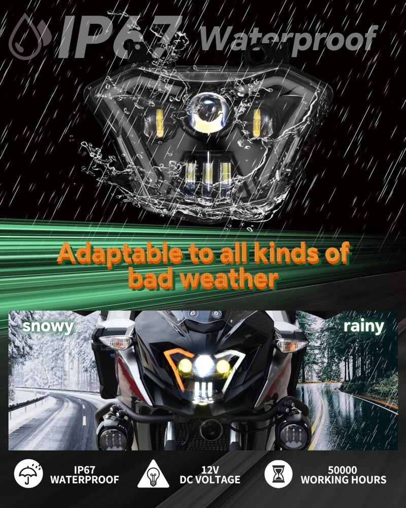 VEISUTOR LED Headlight Assembly for Versys-X300, Projector LED Headlamp Front Lights Head Lights with Hi/Low Beam DRL Turn Signal Fog Light for Kawasaki Z650 Versys-X300 KLE300 2017-2021 Accessories - Image 4