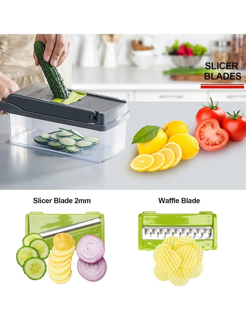 ELTRAZONE NEW Vegetable Chopper – Pro Onion Chopper, Multifunctional 13-in-1 Food Chopper, Kitchen Vegetable Slicer & Dicer Cutter, 8 Blades Salad & Potato Mandolin Slicer with Container - Image 4