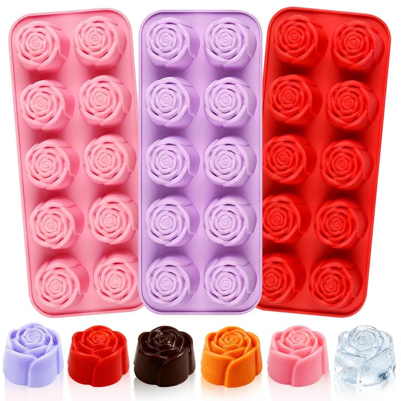 BAISDY 3PCS Flower Molds Silicone, Rose Chocolate Candles Silicone Mold - Image 1