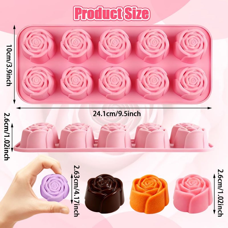 BAISDY 3PCS Flower Molds Silicone, Rose Chocolate Candles Silicone Mold - Image 2