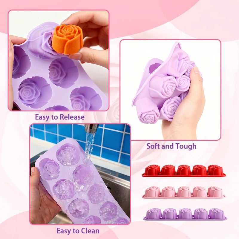 BAISDY 3PCS Flower Molds Silicone, Rose Chocolate Candles Silicone Mold - Image 3