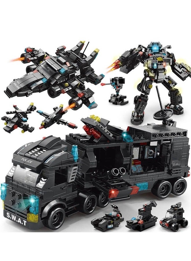 585pcs City Police Station Building Kit Building Block Robot 27 in1 Police Command Truck Building Kit for Kids City Helicopter Bricks Kit Educational Toys for Boys 6-12 Years - Image 1