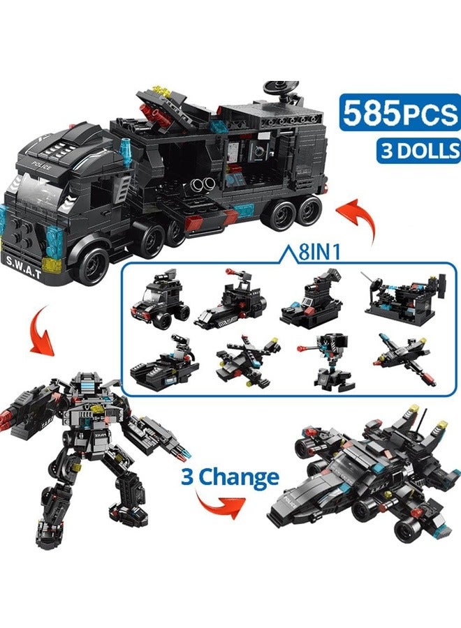 585pcs City Police Station Building Kit Building Block Robot 27 in1 Police Command Truck Building Kit for Kids City Helicopter Bricks Kit Educational Toys for Boys 6-12 Years - Image 2
