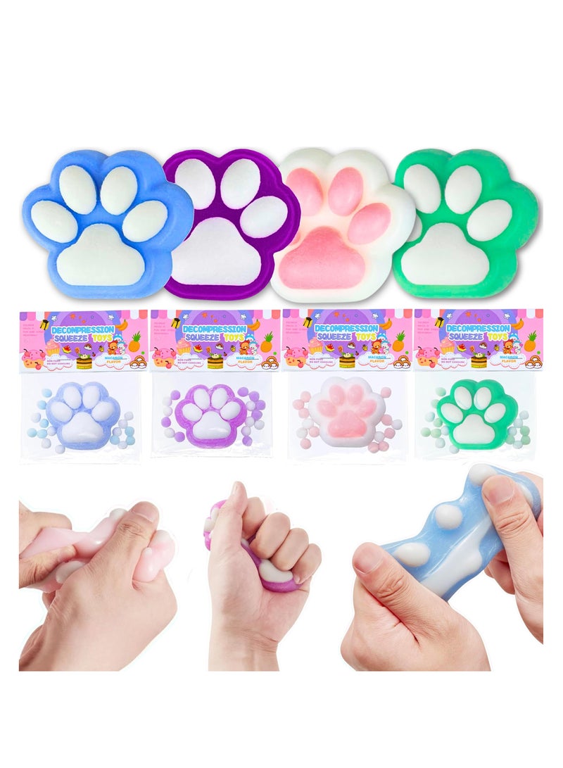 Squishy toy 4pcs Cat Paw Squeeze Toys – Kawaii Fidget Squishies for Kids  Adults – Soft Sensory Stress Relief Mochi Toys – Cute Novelty Gifts for Party Favors, Birthday, Pinata Fillers, Easter  More - Image 1
