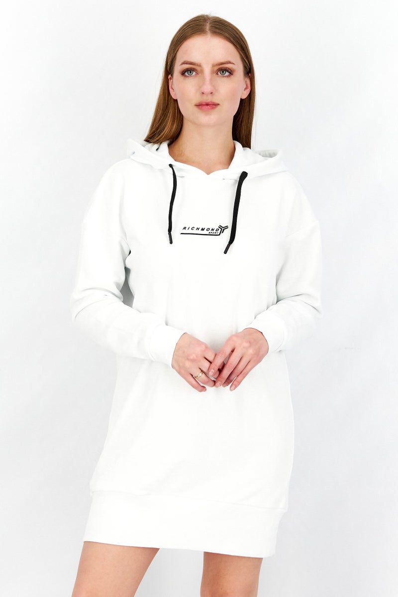 JOHN RICHMOND Women Sportswear Fit Graphic Fleece Sweater Dress, White Optical - Image 1