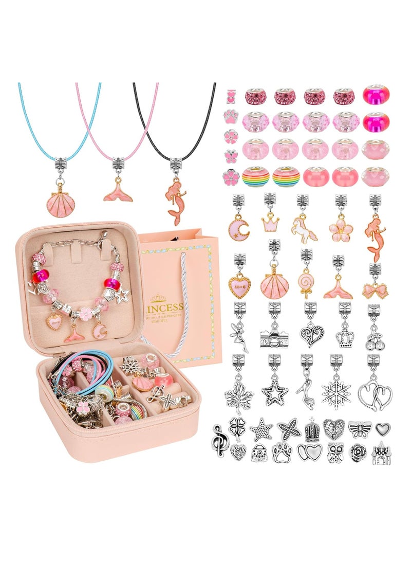 Jewelry Box Girl Charm Bracelet Making Kit 66 Pcs DIY Jewelry Making Kit for Girls Beads Necklace kit Jewelry Making Charm Pendants Craft with Box  - Image 1