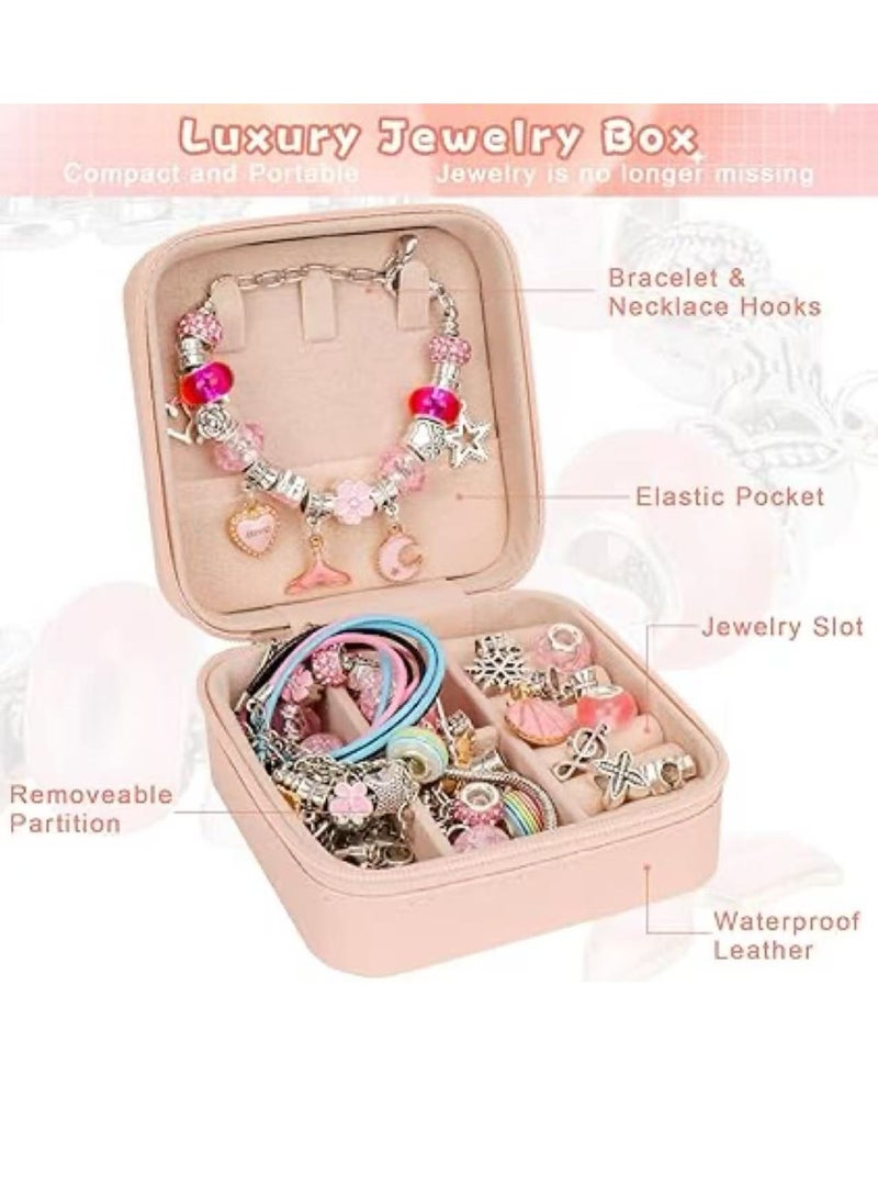 Jewelry Box Girl Charm Bracelet Making Kit 66 Pcs DIY Jewelry Making Kit for Girls Beads Necklace kit Jewelry Making Charm Pendants Craft with Box  - Image 3