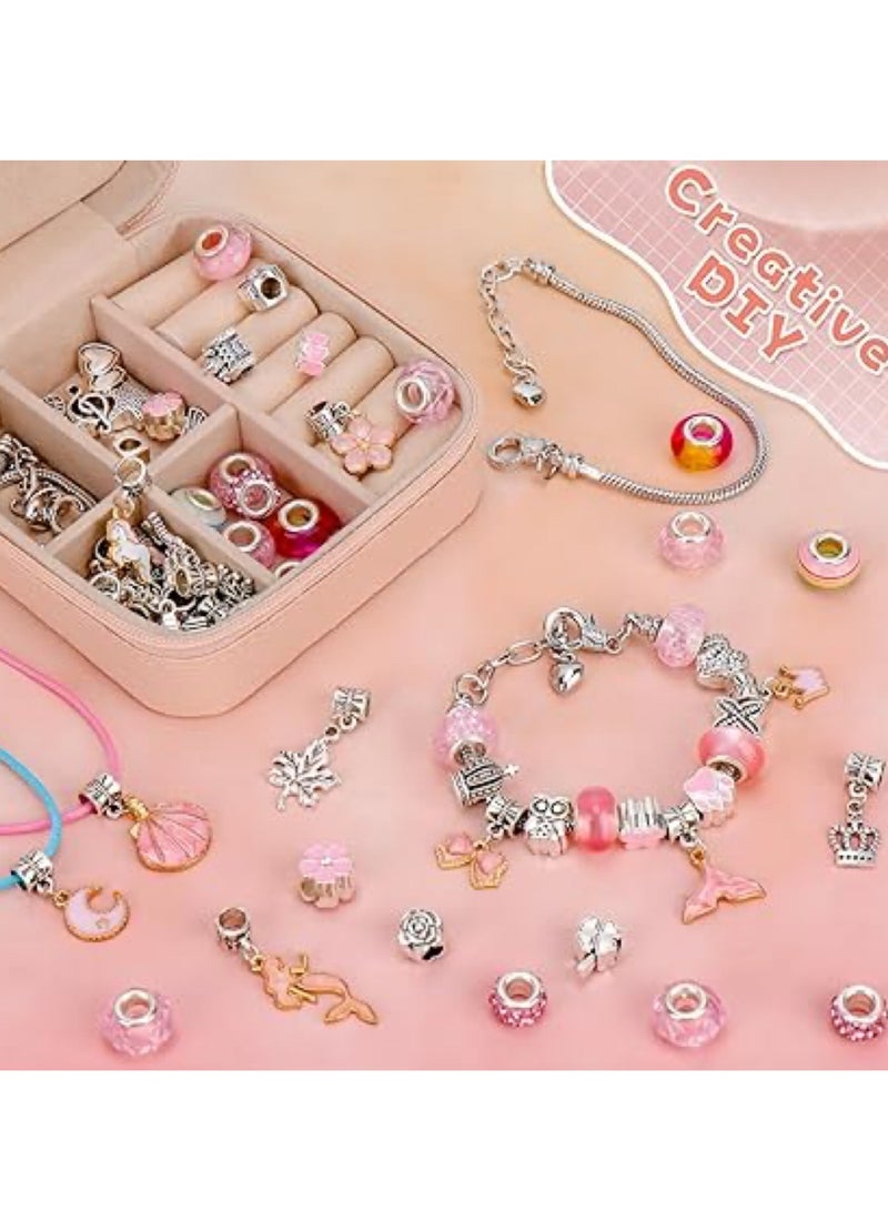 Jewelry Box Girl Charm Bracelet Making Kit 66 Pcs DIY Jewelry Making Kit for Girls Beads Necklace kit Jewelry Making Charm Pendants Craft with Box  - Image 4