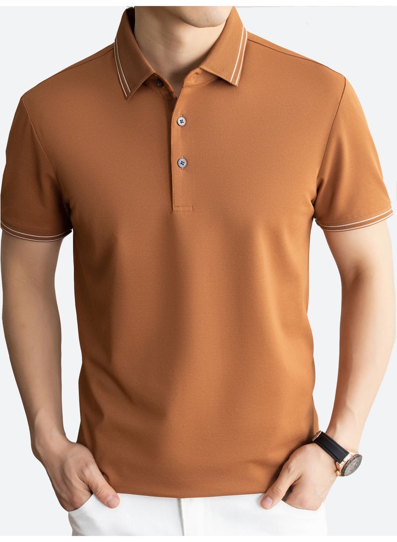 Men's Cooling Mulberry Silk Polo Shirt, Lightweight Breathable Short Sleeve, Golf Work Daily Wear - Image 1