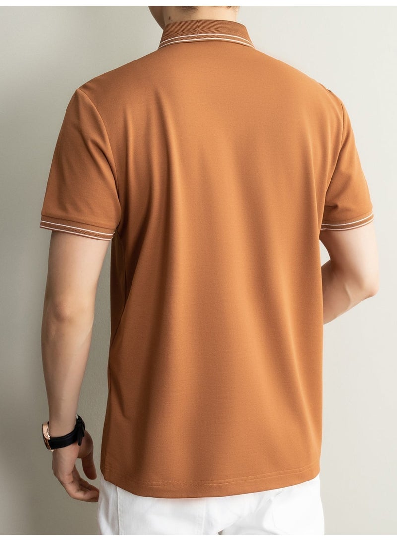 Men's Cooling Mulberry Silk Polo Shirt, Lightweight Breathable Short Sleeve, Golf Work Daily Wear - Image 3