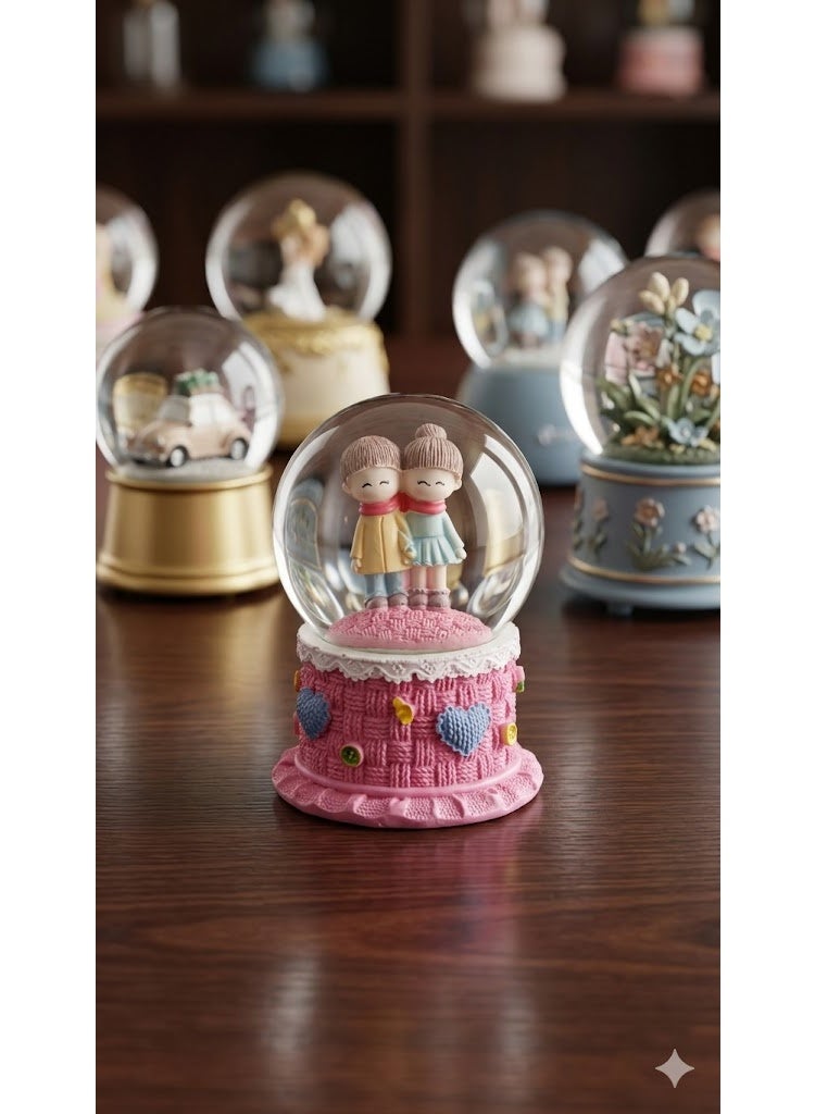 A luminous snow globe glass crystal with a "love" design, cartoon characters, and a decorative base - a perfect gift for any occasion.