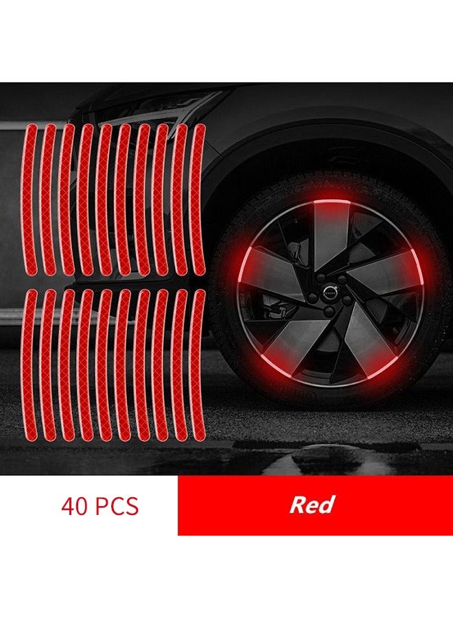 yalilai 40 PCS Car Wheel Hub Reflective Sticker Night Driving Safety Warning Strip, Glow in The Dark Car Wheel Rim Tape Reflective Stripes Decals Stickers,Car Decoration red - Image 1