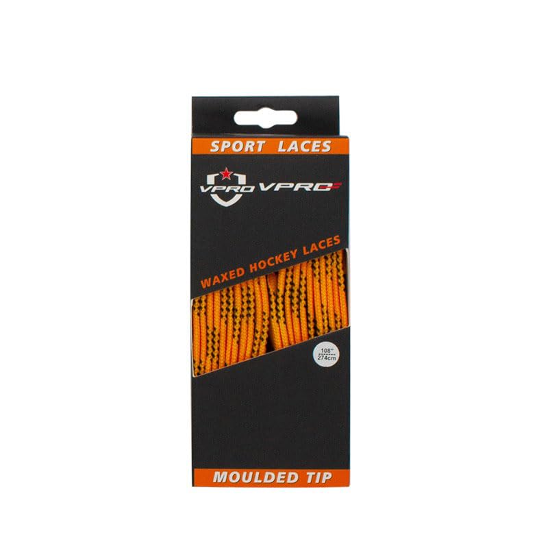 VPRO Hockey Laces Waxed, Hockey Skate Laces - One Pair - Size/Color Choice (72, 84, 96, 108, 120, 130) (120", Orange) - Image 1