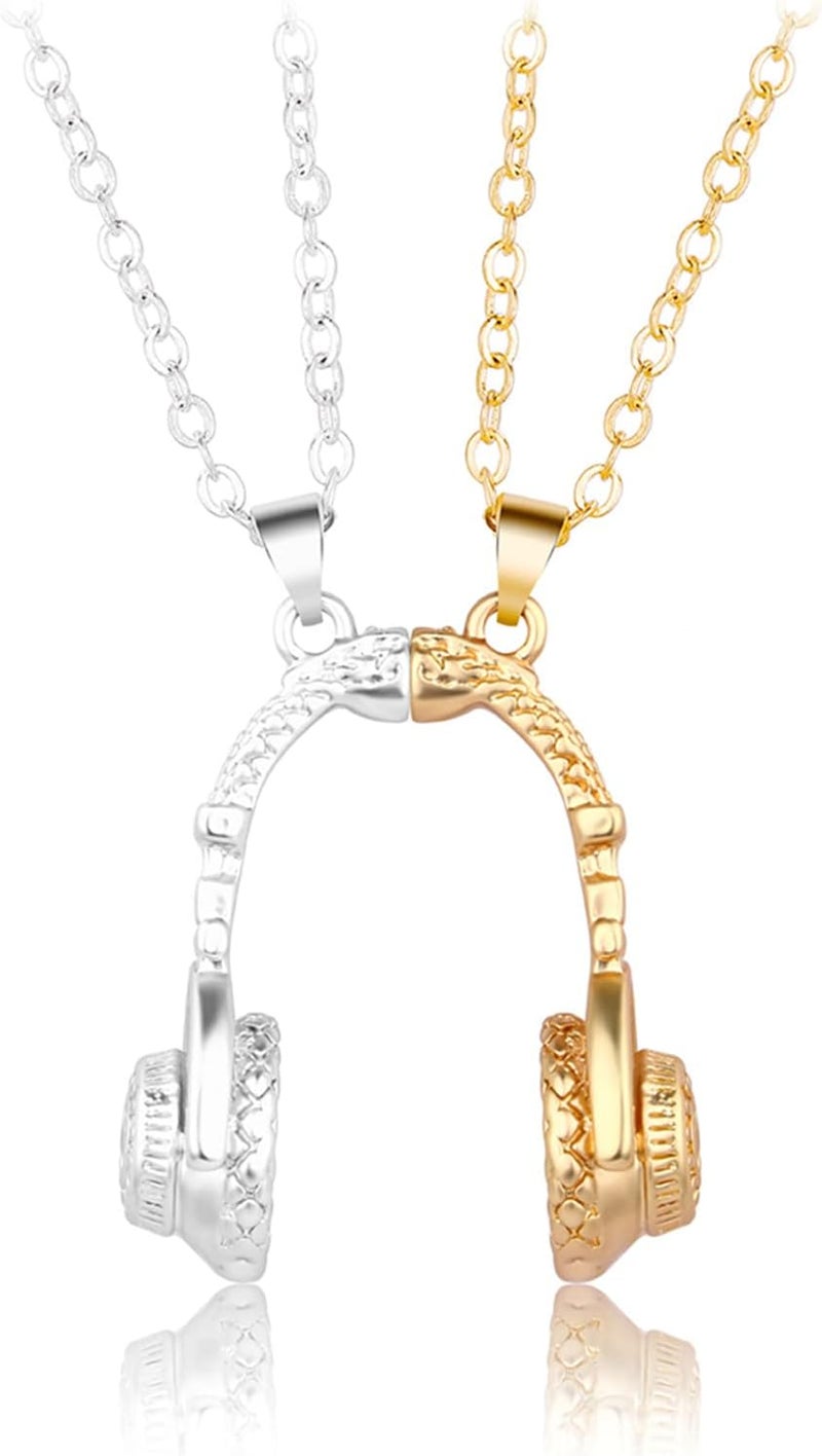 klarako Headset Couple Necklace, Magnetic Music Headphone Pendant Necklace, Unique Love Headset Necklaces, Fashion New Headset Couple Necklace, Magnet Necklaces Hip Hop Wild Gifts (Silver black) - Image 4
