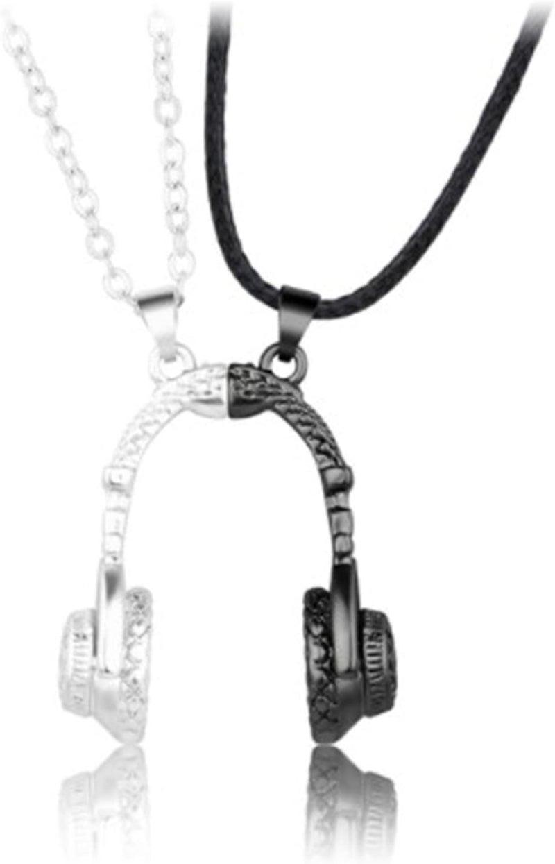 klarako Headset Couple Necklace, Magnetic Music Headphone Pendant Necklace, Unique Love Headset Necklaces, Fashion New Headset Couple Necklace, Magnet Necklaces Hip Hop Wild Gifts (Silver black) - Image 1
