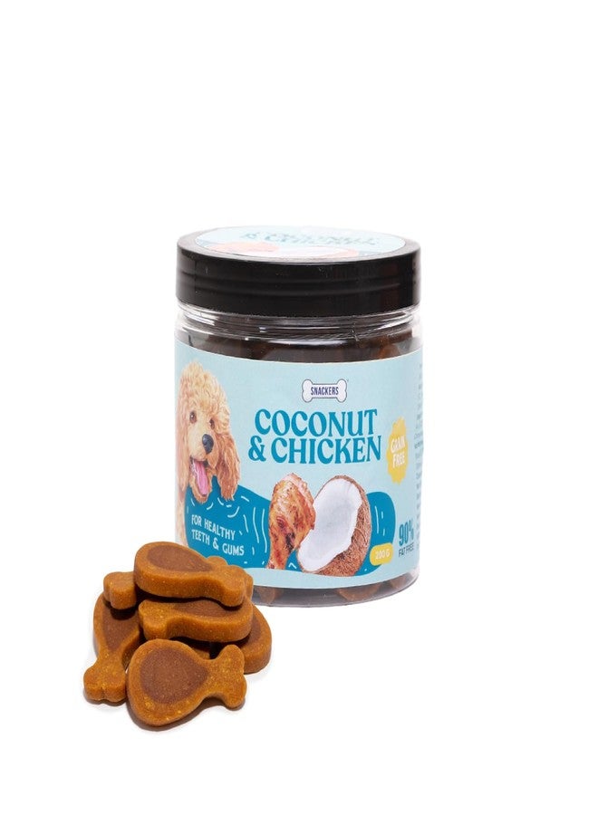 Snackers Coconut and Chicken Dog Treats with Jar 200g | Grain-Free Healthy Chews for Dogs | Supports Teeth & Gums - Image 1