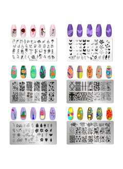 Addfavor AddFavor Nail Stamper Kit 6pcs Nail Stamping Plate Flower Butterfly Fish Shell Leaves Geometry Image Template Stamper Plate with Clear Silicone Nail Stamper and Scraper Manicure Stencils Tools  - Image 2
