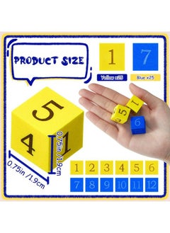 Jexine 50 Pcs Foam Numbered Dice Number Foam Dice 0.75 Inch Soft Foam Cubes For Kids Math Educational And Learning Activities Preschool Early Development Party Gift Yellow Numbers 16 And Blue Numbers 712  - Image 3