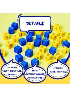 Jexine 50 Pcs Foam Numbered Dice Number Foam Dice 0.75 Inch Soft Foam Cubes For Kids Math Educational And Learning Activities Preschool Early Development Party Gift Yellow Numbers 16 And Blue Numbers 712  - Image 4