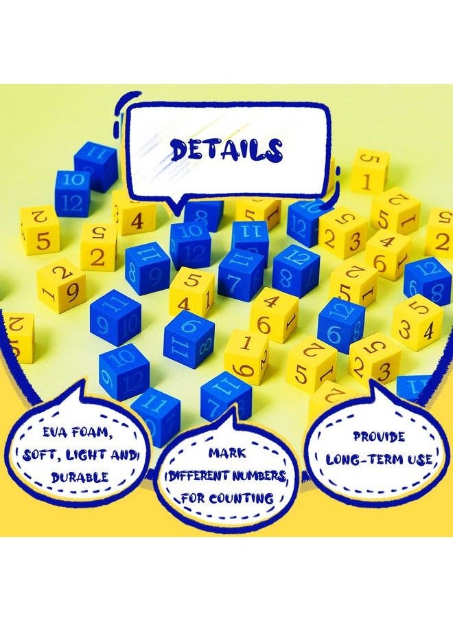 Jexine - 50 Pcs Foam Numbered Dice Number Foam Dice 0.75 Inch Soft Foam Cubes For Kids Math Educational And Learning Activities Preschool Early Development Party Gift Yellow Numbers 16 And Blue Numbers 712 - Image 1
