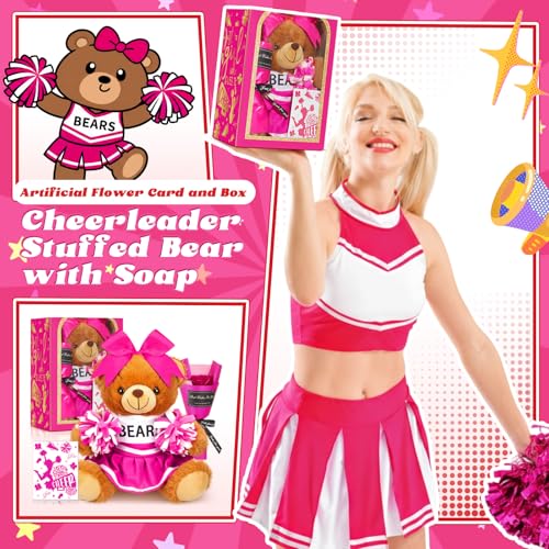 Arrowbash Cheerleading Gift Set Including Cute Cheerleader Bear, Artificial Flower, Card and Box for Cheerleading Lovers Cheer Team Christmas Party Favors Gifts(Rose Pink) - Image 4