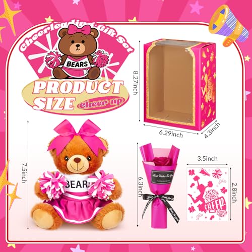 Arrowbash Cheerleading Gift Set Including Cute Cheerleader Bear, Artificial Flower, Card and Box for Cheerleading Lovers Cheer Team Christmas Party Favors Gifts(Rose Pink) - Image 3