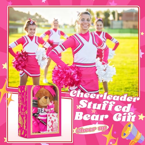Arrowbash Cheerleading Gift Set Including Cute Cheerleader Bear, Artificial Flower, Card and Box for Cheerleading Lovers Cheer Team Christmas Party Favors Gifts(Rose Pink) - Image 2