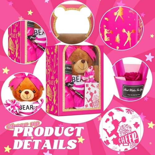 Arrowbash Cheerleading Gift Set Including Cute Cheerleader Bear, Artificial Flower, Card and Box for Cheerleading Lovers Cheer Team Christmas Party Favors Gifts(Rose Pink) - Image 5